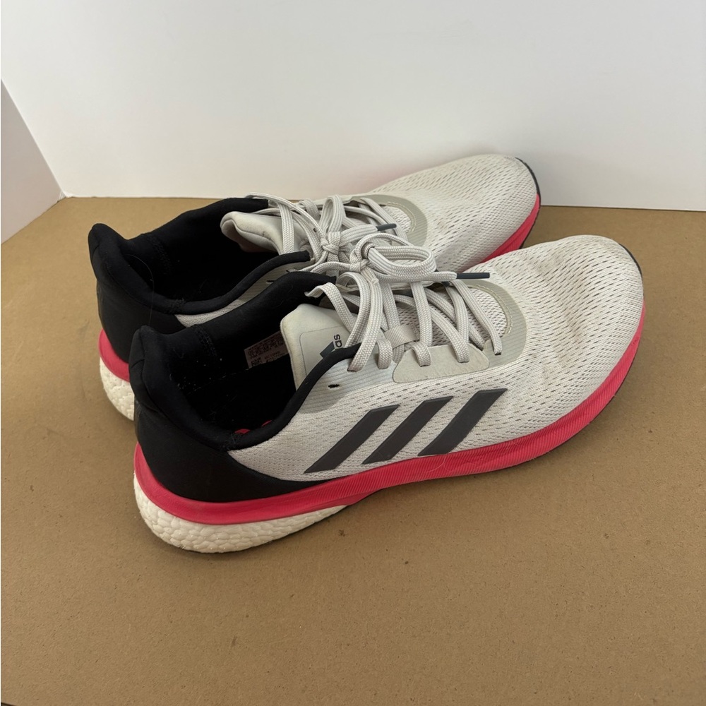 Adidas White Athletic Sneakers with Black and Pink Accents